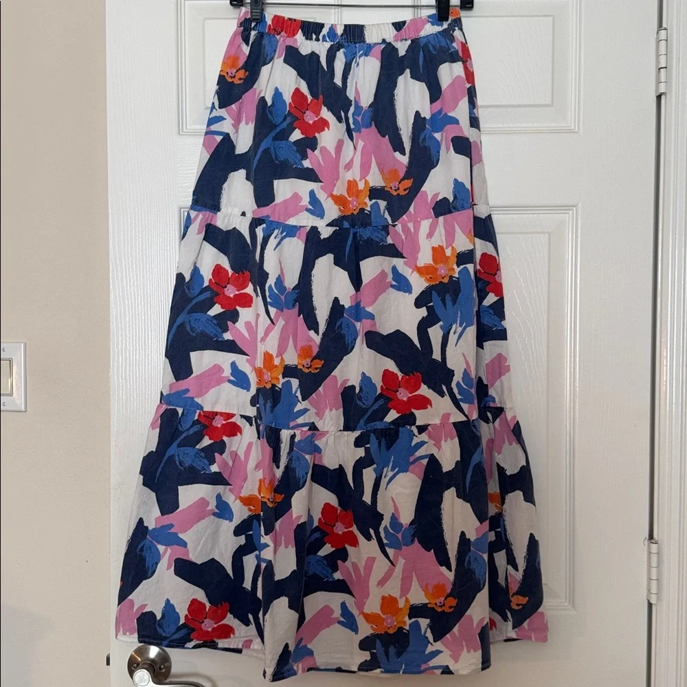 Walter Baker Tiered Floral Maxi Skirt Multicolor Elastic Waist Size S Boho